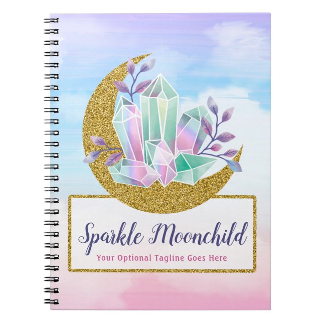 Caderno Espiral Cristais da aguarela & boutique crescente Dourado (Frente)