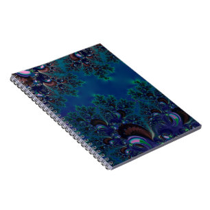 Caderno Espiral Cristais de Frost Azul da Meia-Noite Fractal