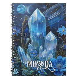 Caderno Espiral Cristais de Quartzo Azul Místico Floral Curador