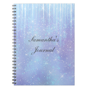 Caderno Espiral Cristais Flocos de Neve Gelo Azul Roxo