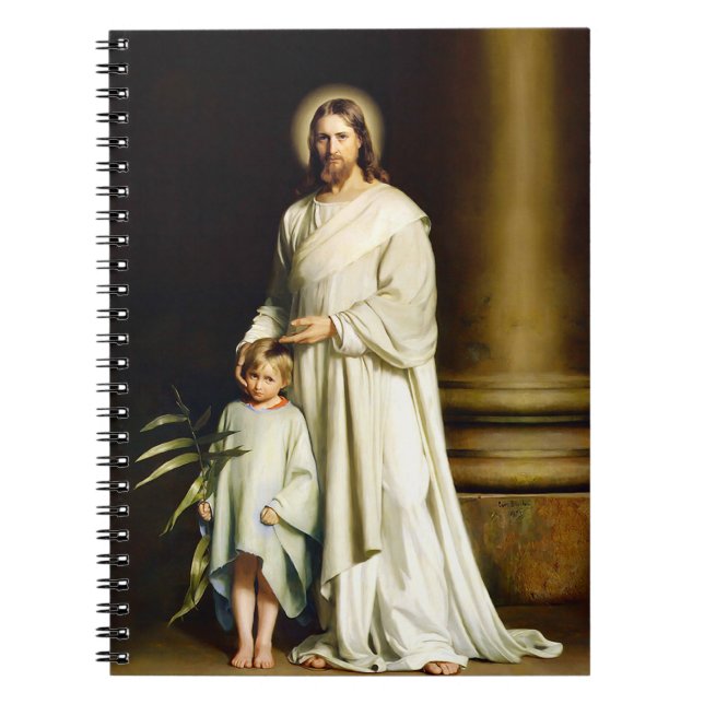 Caderno Espiral Cristo e Criança. Notebook de ofertas de arte (Frente)