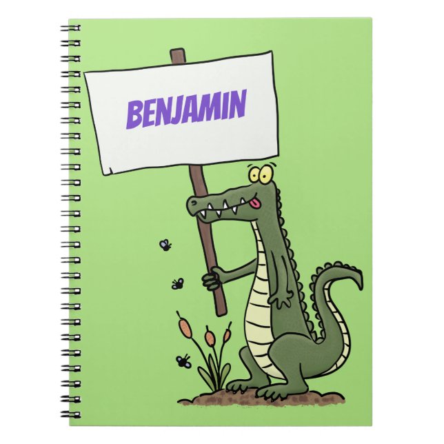 Caderno Espiral Crocodilo engraçado, alinhador com cartoon (Frente)