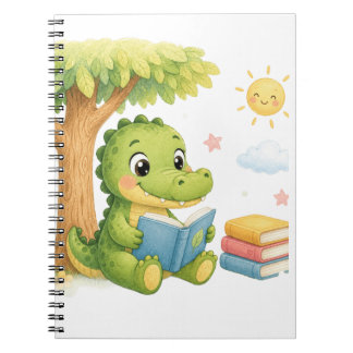 Caderno Espiral Crocodilo Fofo Lendo Debaixo da Árvore