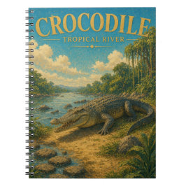 Caderno Espiral Crocodilo Rio Tropical Aquarela GeoSaga