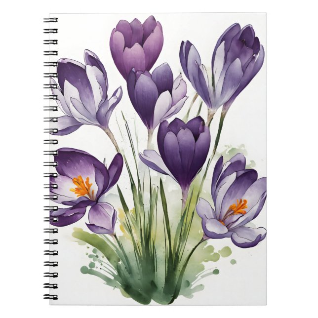 Caderno Espiral Crocus - Flores aquarela (Frente)