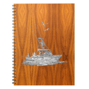 Caderno Espiral Cromo como barco de pesca em madeira de carvalho