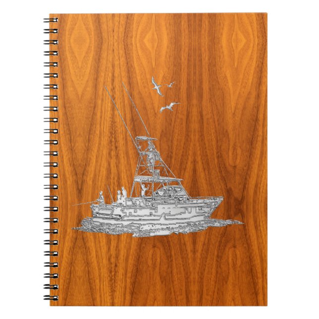 Caderno Espiral Cromo como barco de pesca em madeira de carvalho (Frente)
