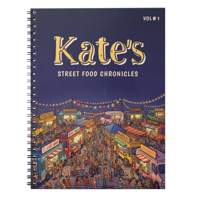 Caderno Espiral Crônicas de Comida de Rua de Mercado Noturno em Fo (Frente)