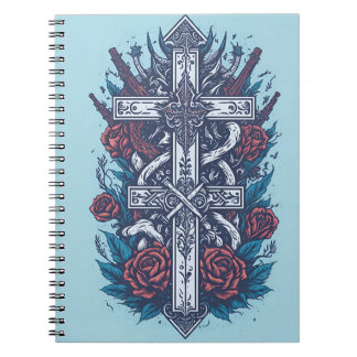 Caderno Espiral cross tattoo flower 22