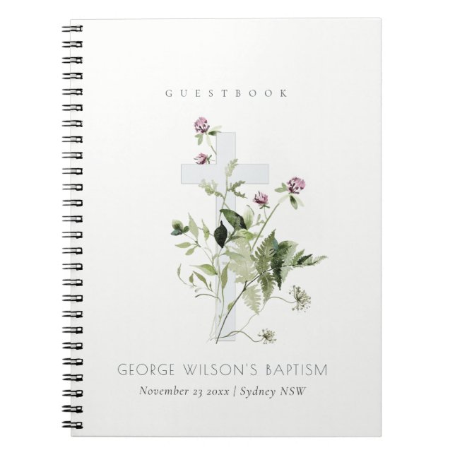 Caderno Espiral Crox Purple Floral Baptism Floral Guestbook (Frente)