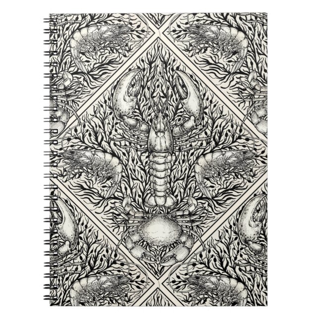 Caderno Espiral Crustáceos a preto e branco natural (Frente)