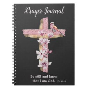 Caderno Espiral Cruz cristã com magnólias rosa