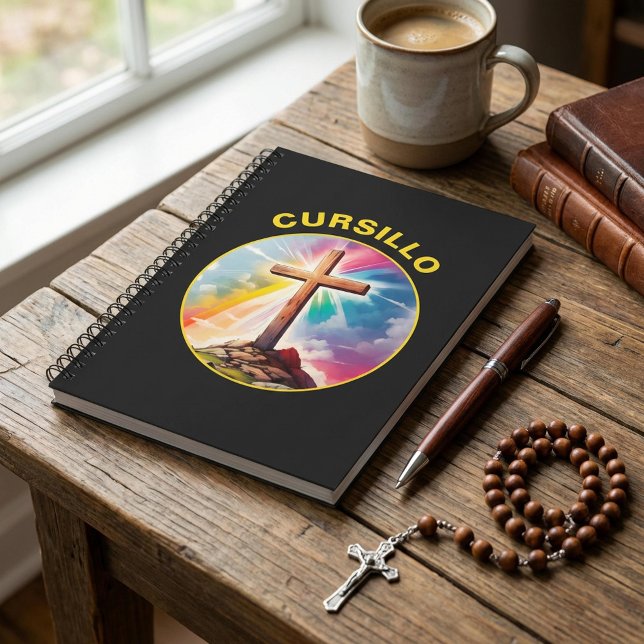 Caderno Espiral Cruz de Madeira Cursillo Com Arco-íris e Nuvens (Criador carregado)