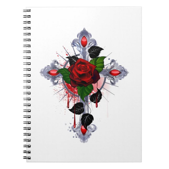 Caderno Espiral Cruz de Prata com Rosa vermelha (Frente)