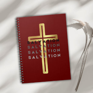 Caderno Espiral Cruz Dourada com Palavras de Salvação