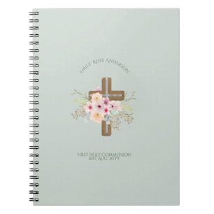 Caderno Espiral Cruz Floral Personalizada da Santa Comunhão