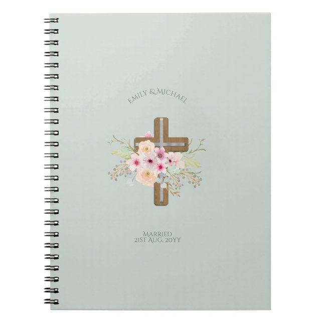 Caderno Espiral Cruz Floral Personalizada de Casamento ou Aniversá (Frente)