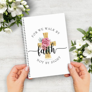 Caderno Espiral Cruz Floral Rosa Elegante