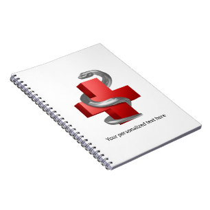 Caderno Espiral Cruz Médica Vermelha Símbolo Serpente Prata