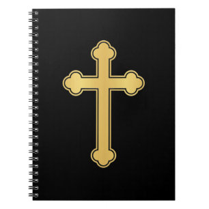 Caderno Espiral Cruz Ortodoxa de Ouro Elegante