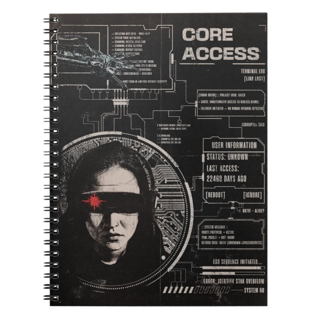 Caderno Espiral Cruzado - Design de Streetwear Techno-Brutalist (Frente)