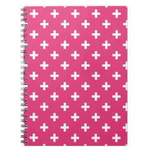 Caderno Espiral Cruzes de polca branca em fuchsia