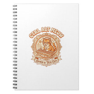 Caderno Espiral Ctrl Alt Meow Gato Gamer Tecnologia Arte Vetorial 