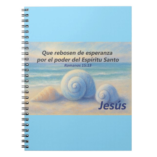 Caderno Espiral Cuaderno caracolas de Mar con Versículo Romanos (Frente)
