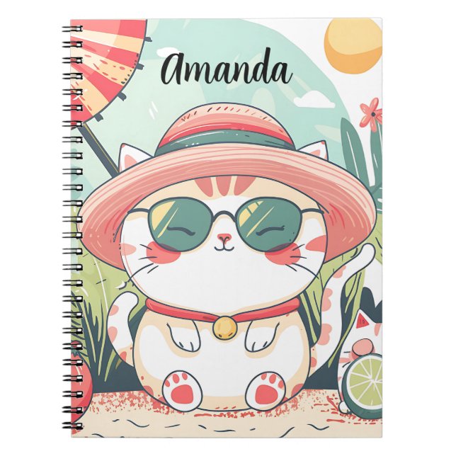 Caderno Espiral Cuaderno Kawaii Summer Cat (Frente)