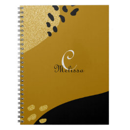 Caderno Espiral Cubo Boho Preto e Monograma Personalizado Dourado