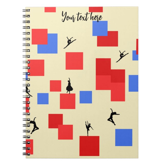 Caderno Espiral Cubos dançarinos de Mondrian Fundo de Luz Vermelha (Frente)