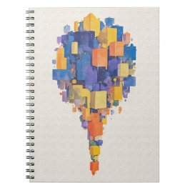 Caderno Espiral Cubos Geométricos Abstratos Flutuantes Aquarela Ci