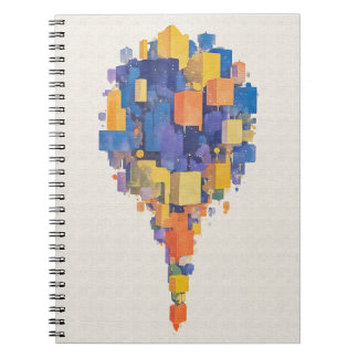 Caderno Espiral Cubos Geométricos Abstratos Flutuantes Aquarela Ci