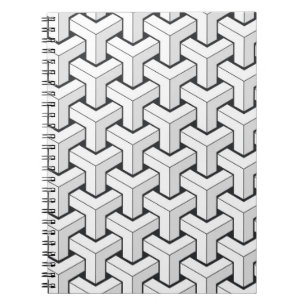 Caderno Espiral Cubos Isométricos Padrão Preto Branco