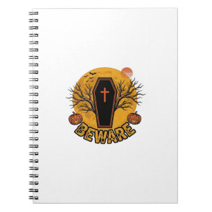 Caderno Espiral Cuidado Camisa Vintage Abóbora Caixão de Halloween