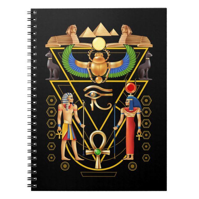 Caderno Espiral Cultura Egípcia Artefato Scarab Ankh Horus Eye (Frente)