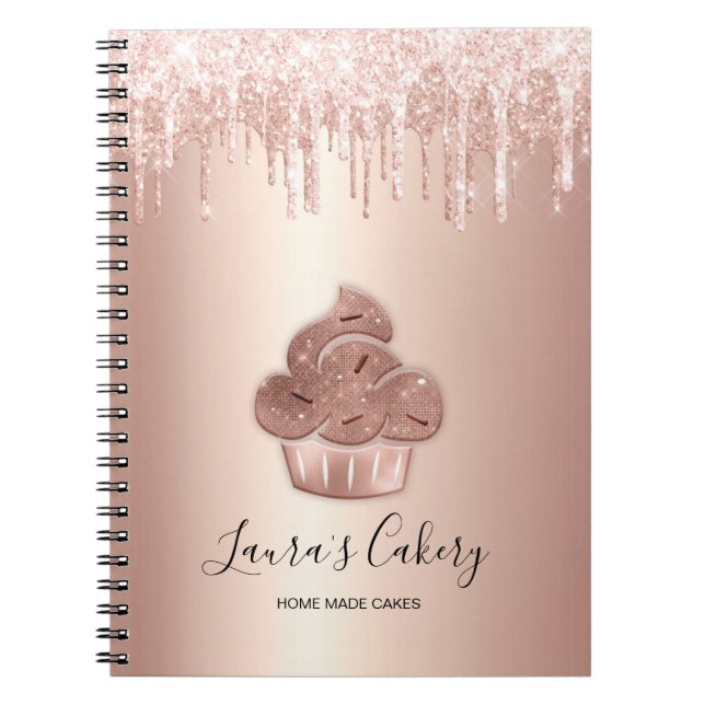 Caderno Espiral Cupcake Bakery Pastelaria Chef Glitter Drives Rosa (Frente)