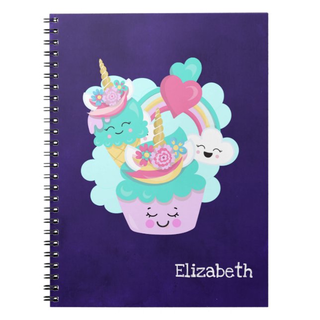 Caderno Espiral Cupcake bonito e Sorvete feliz (Frente)