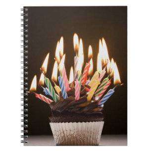 Caderno Espiral Cupcake com velas do aniversário
