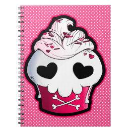 Caderno Espiral Cupcake cor-de-rosa do crânio