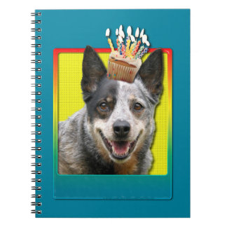 Caderno Espiral Cupcake do aniversário - cão australiano do gado