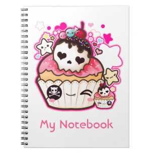 Caderno Espiral Cupcake do crânio de Kawaii com estrelas e