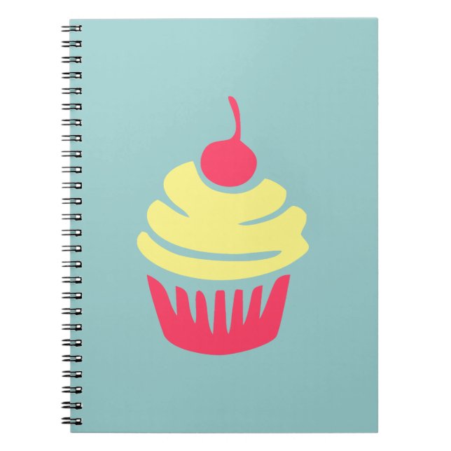 Caderno Espiral Cupcake rosa e amarelo com cereja no topo (Frente)