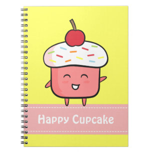 Caderno Espiral Cupcake Rosa Kawaii e Feliz com Cereja