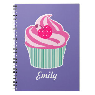 Caderno Espiral Cupcake rosa personalizado WIth Bolinhas Cherry