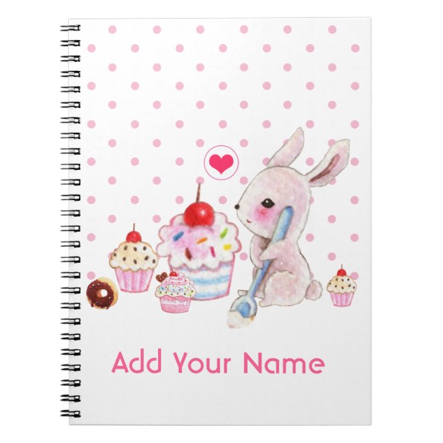 Caderno Espiral Cupcakes bonitos do coelho e do kawaii - (Frente)