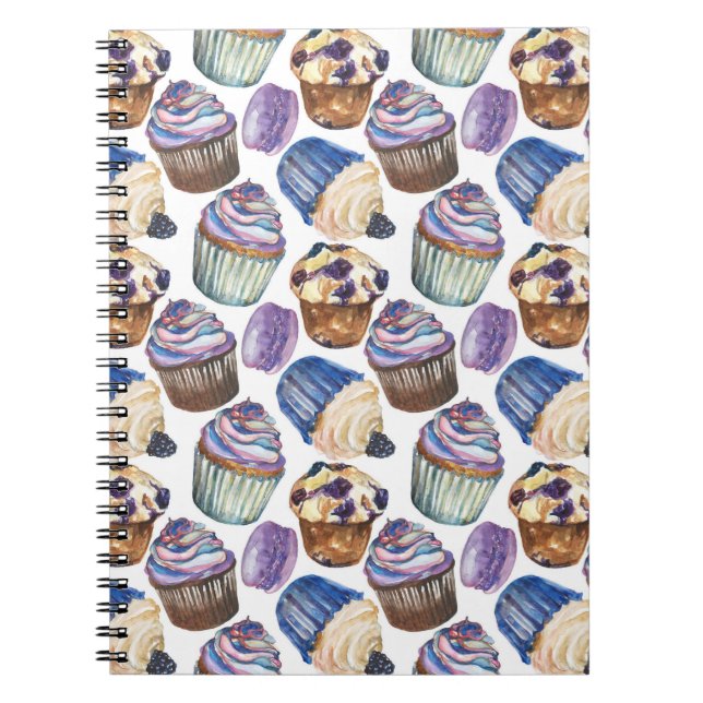 Caderno Espiral Cupcakes de aquarela (Frente)