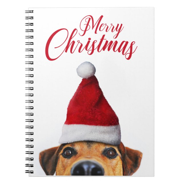 Caderno Espiral Curioso Cachorro Engraçado com Papai Noel (Frente)
