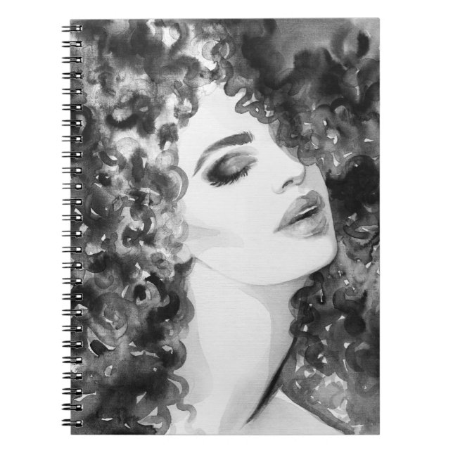 Caderno Espiral Curly Grace: Beleza da Aquarela da Moda (Frente)