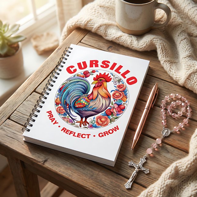 Caderno Espiral Cursillo Rooster with Roses Pray Reflect Grow (Criador carregado)